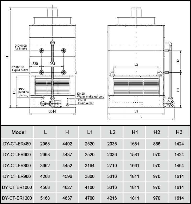 Torre de enfriamiento industrial cerrada por agua DYMACHINE para refrigeración industrial