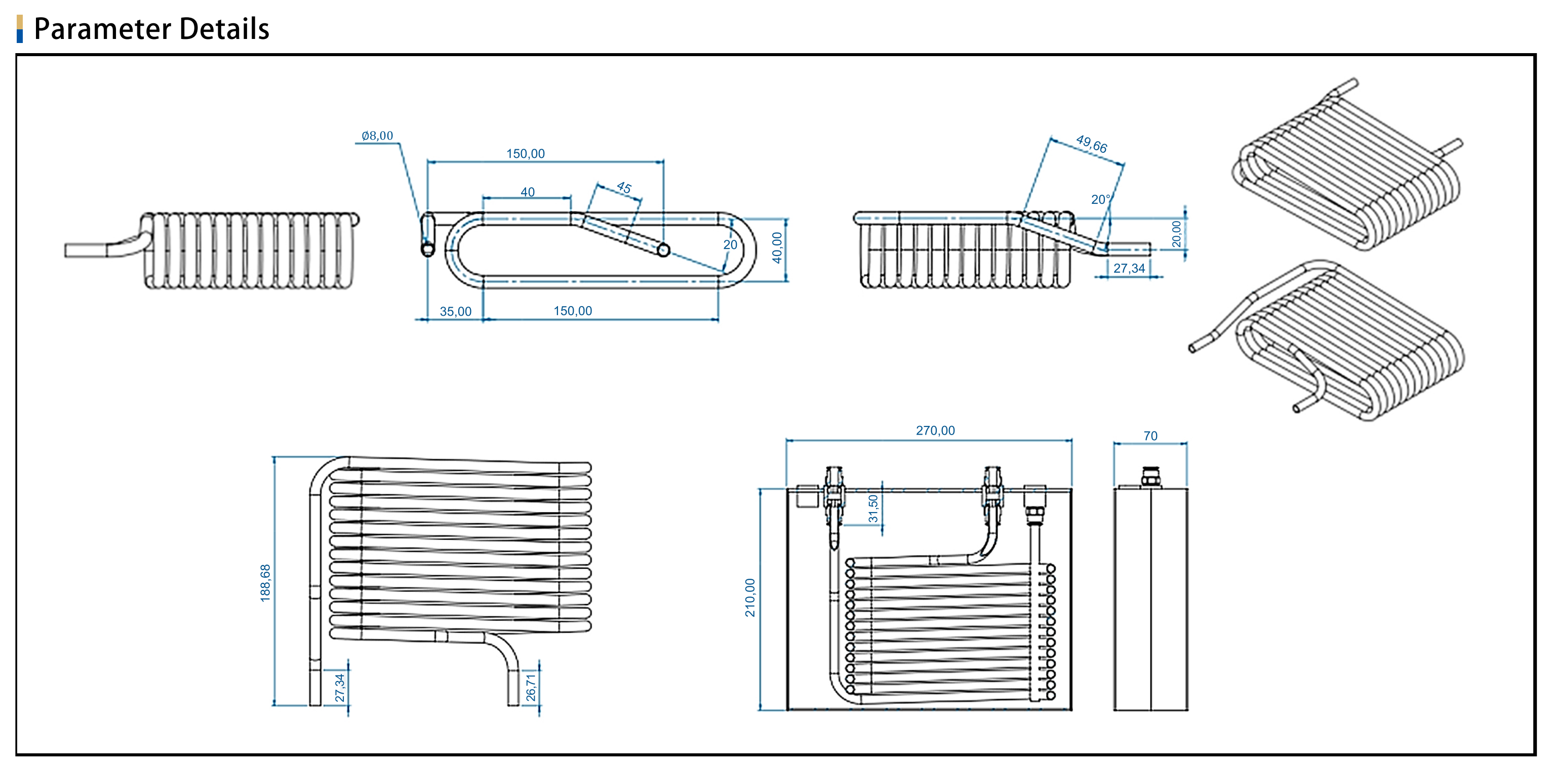 Condensador de titanio en intercambiador de calor coaxial de bobina refrigerada por agua de tubo para sistema de refrigeración