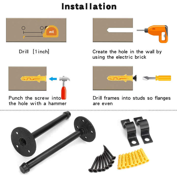 DYMACHINE Soportes para estanterías de bricolaje montados en la pared para colgar en negro