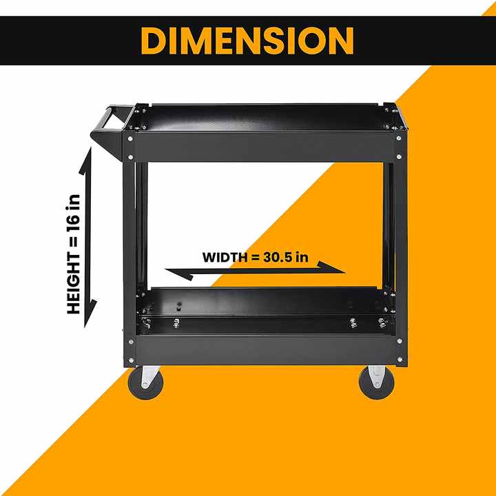 Carro utilitario Carro de herramientas de metal de suministro resistente con dos estantes de bandeja de almacenamiento