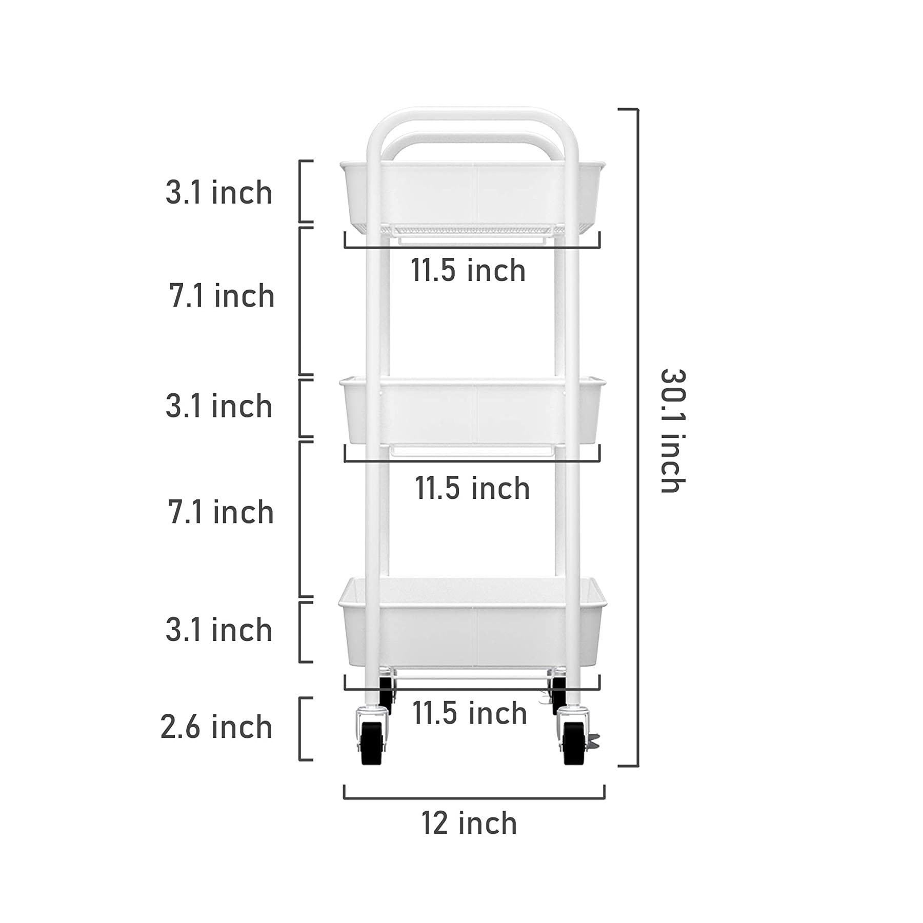 Carro de herramientas de almacenamiento de metal con ruedas de 3 niveles DYMACHINE con ruedas giratorias