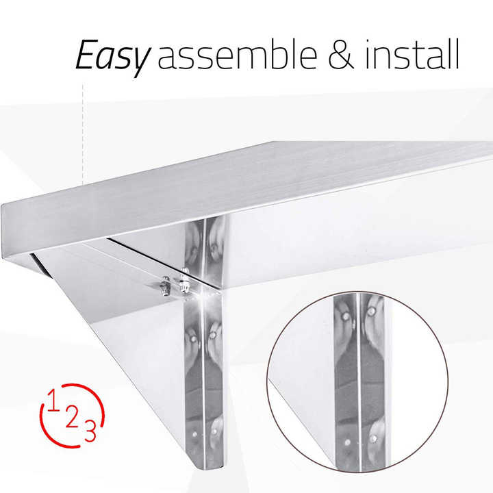 DYMACHINE Estante flotante de pared de acero inoxidable con soporte de acero para barra de cocina de restaurante