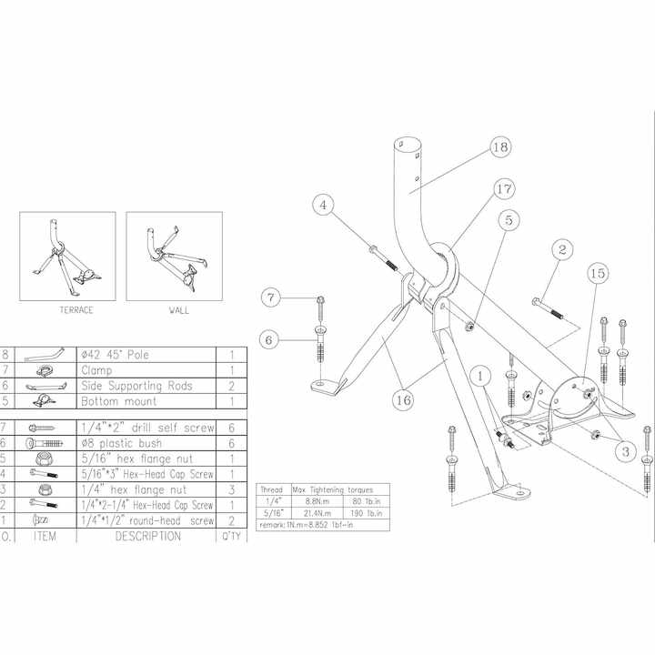 DYMACHINE Soporte para antena Soportes para trípode Cables para poste de TV Antena parabólica de alta resistencia