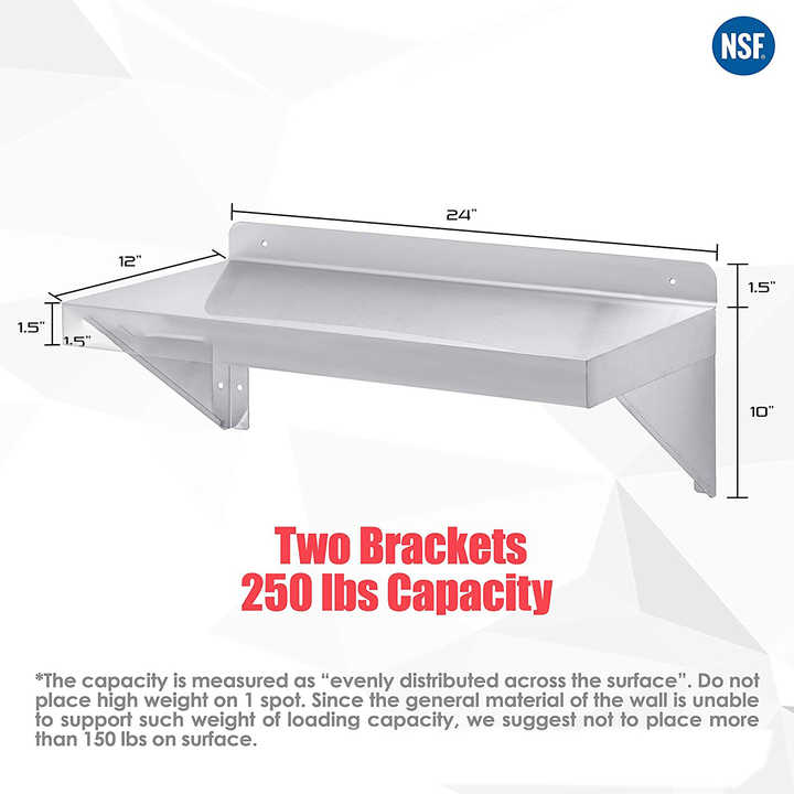 DYMACHINE Estante flotante de pared de acero inoxidable con soporte de acero para barra de cocina de restaurante