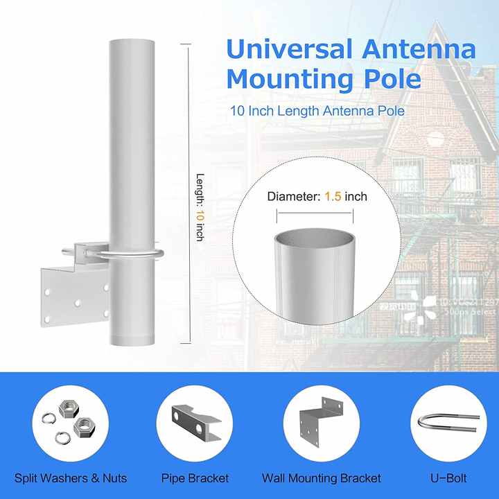 DYMACHINE Soporte de montaje de antena de acero Soportes de antena universales negros plateados con pernos en U dobles 